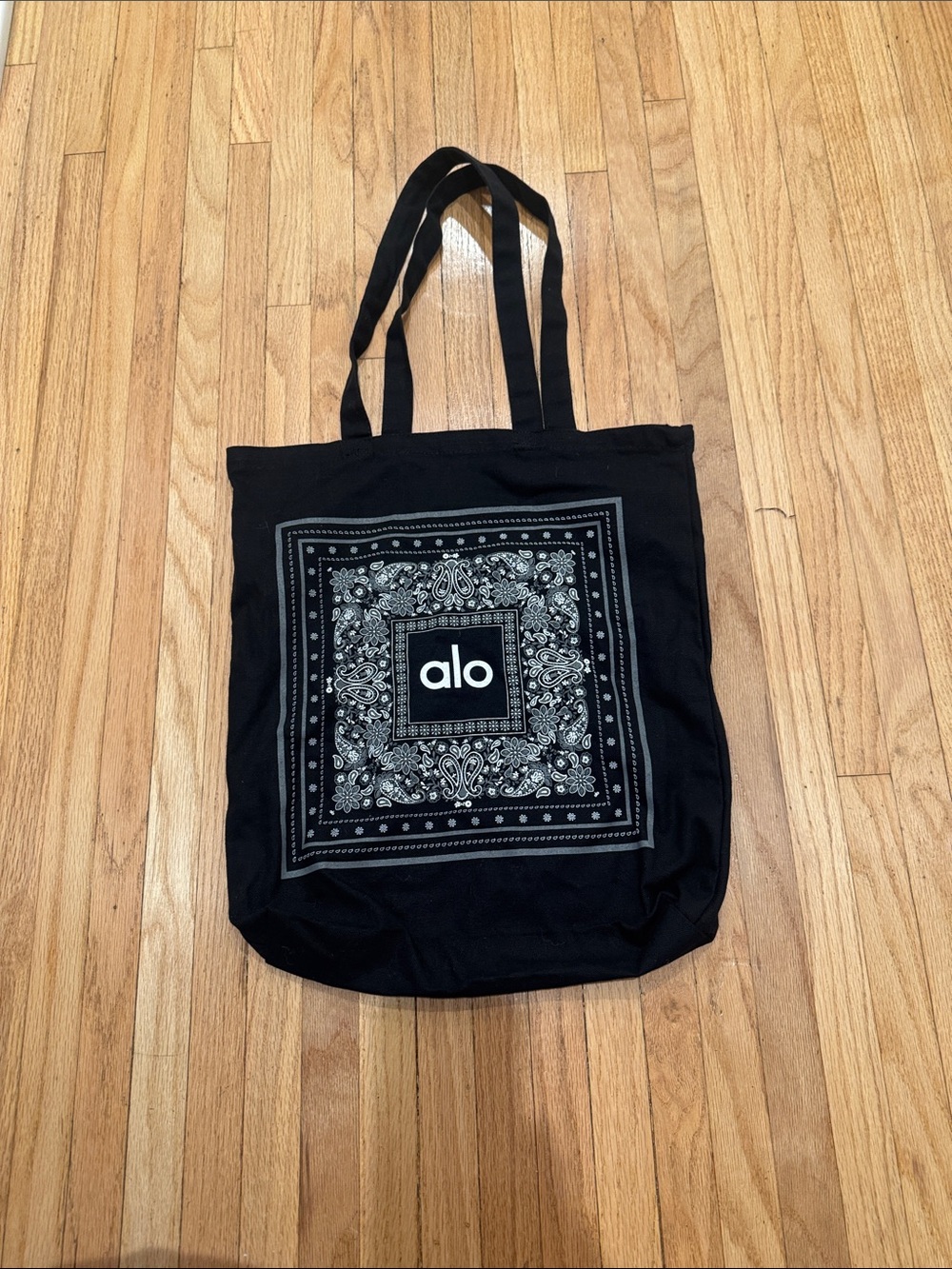 ALO Yoga Black Bandana-Style Canvas Tote